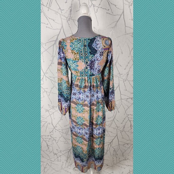 Jaase Colorful Floral Bohemian Flowy Peasant Maxi Dress - Picture 4 of 5